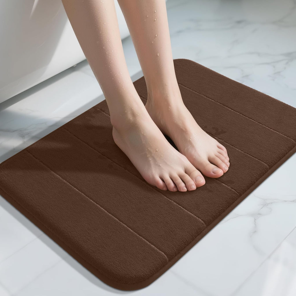 Yimobra Memory Foam Bath Mat, Super Soft Absorbent Bathroom Rug Non Slip, Quick Dry, Machine Washable Floor Carpet for Tub Shower, Home Decor Accessories, 24x17, Grey