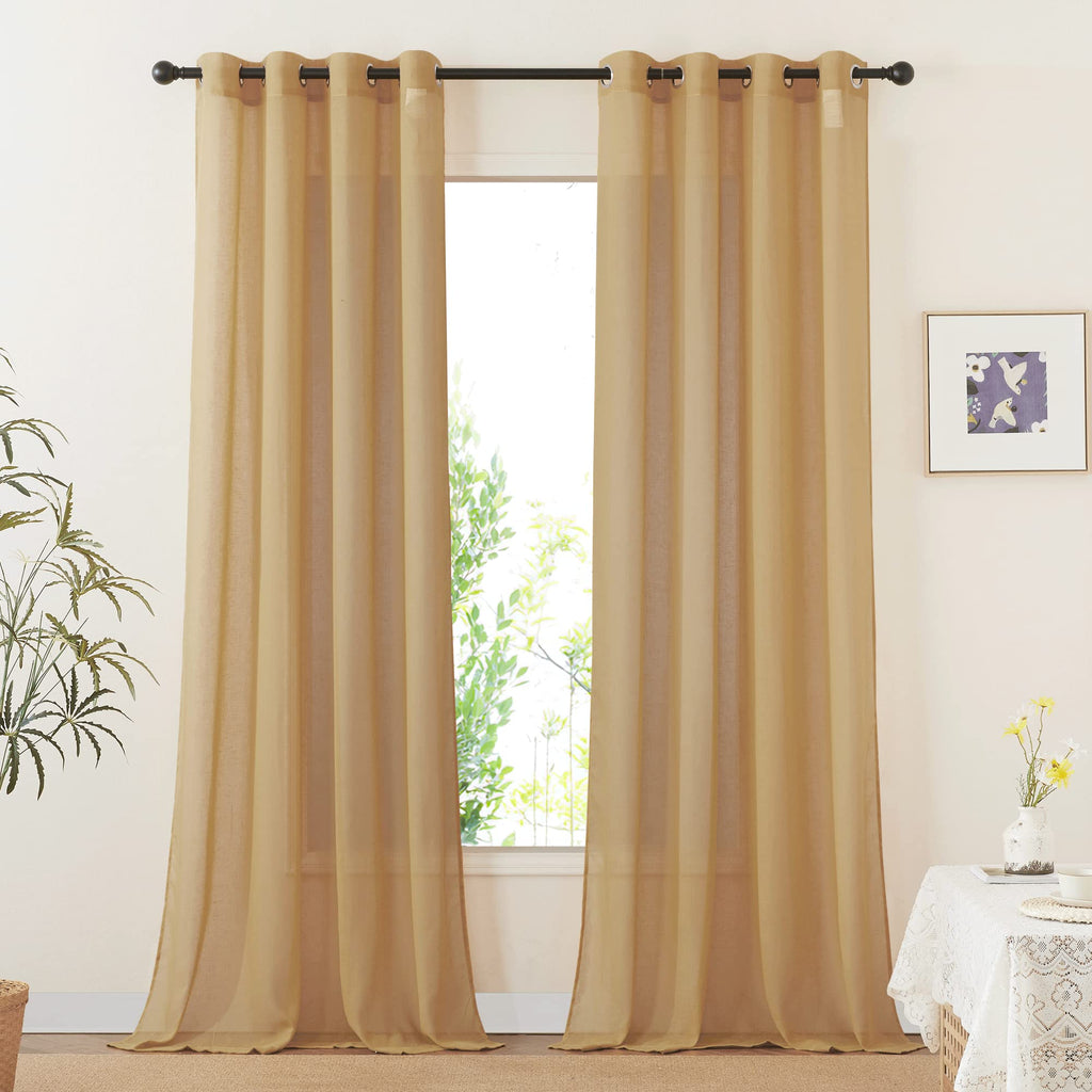 NICETOWN Linen Textured Semi Sheer Curtains 84 inches Length, Eyelet Top Bedroom Window Privacy Translucent Light Filtering Flax Sheer Drapes for Guest Room, 52 inches Wide, 2 Panels, Sea Mist