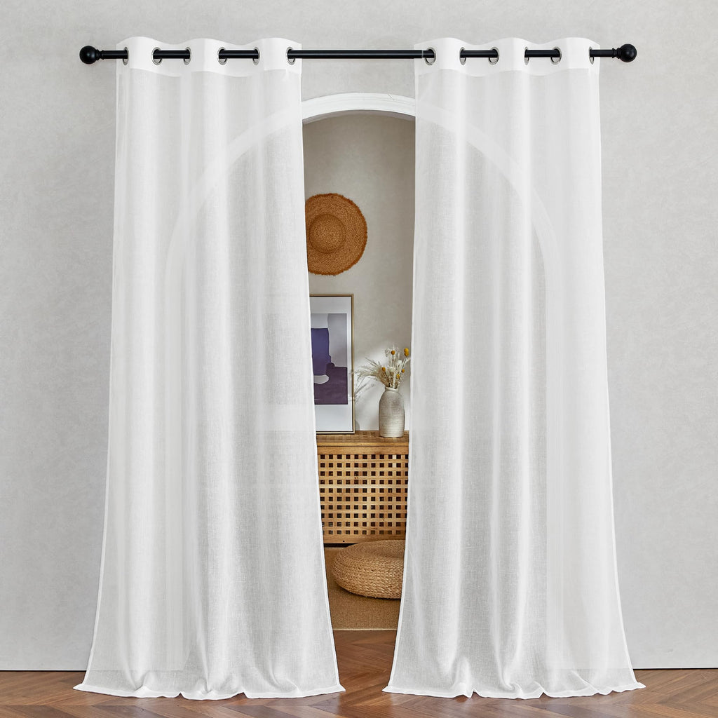 NICETOWN Linen Textured Semi Sheer Curtains 84 inches Length, Eyelet Top Bedroom Window Privacy Translucent Light Filtering Flax Sheer Drapes for Guest Room, 52 inches Wide, 2 Panels, Sea Mist