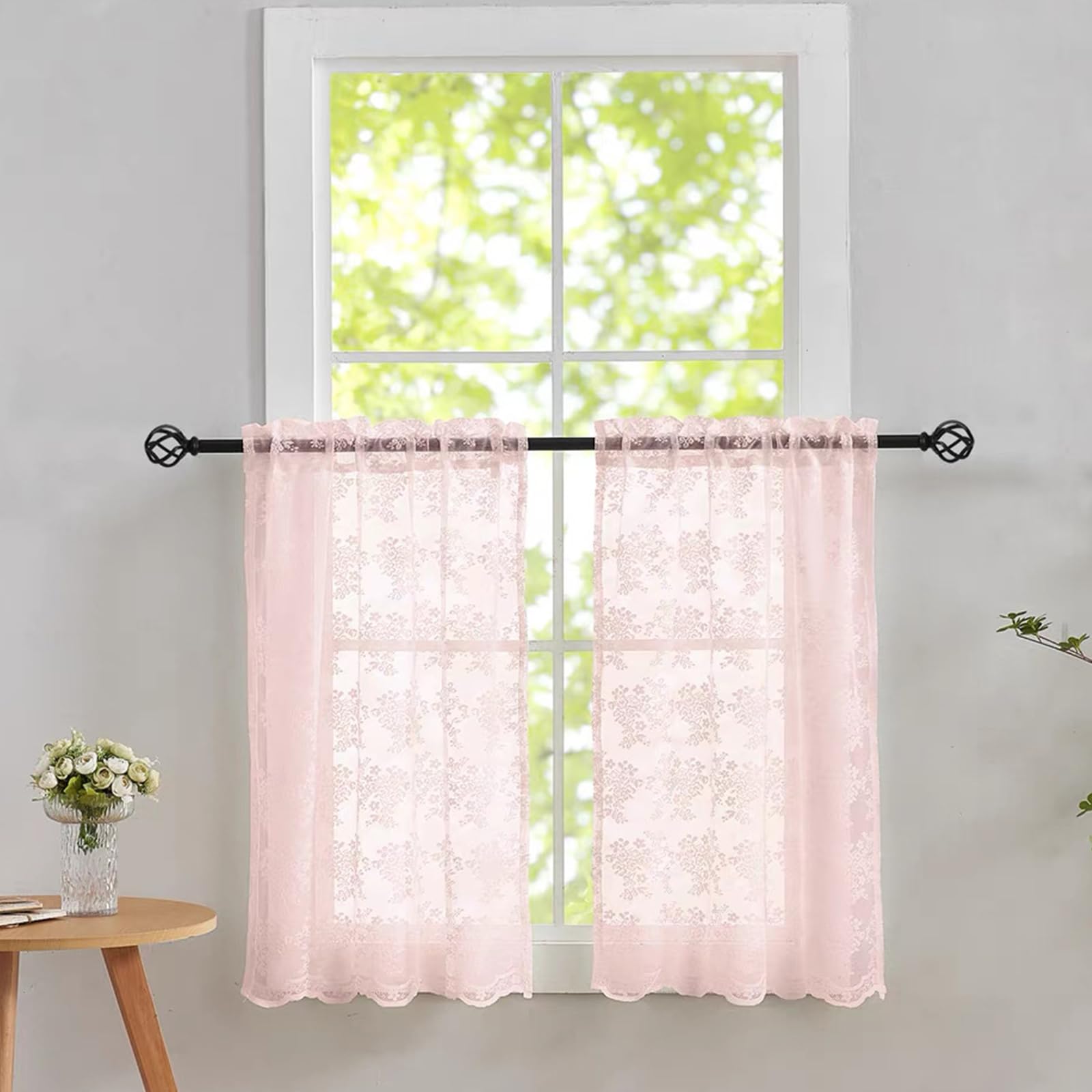 YJ YANJUN Vintage Lace Curtains 84 Inches Long-Victorian Floral Pattern Ivory Sheer Curtain Panels for Living Room Bedroom French Door, Light Filtering Drapes, 2 Panels 52W x 84L Cream