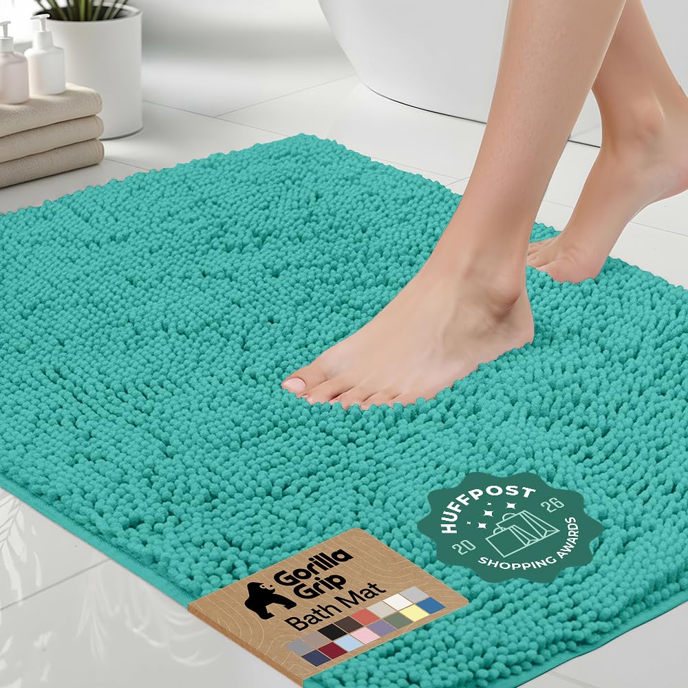 GORILLA GRIP Bath Rug Mat, Thick Soft Absorbent Chenille, Quick Dry Microfiber Mats, Rubber Backing, Machine Washable Shower Floor Rugs, Bathroom Bathmat Home Decor Accessories, 24x17 Grey