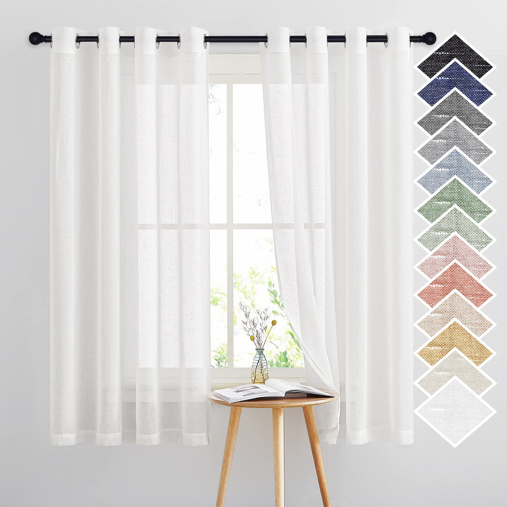 NICETOWN Linen Textured Semi Sheer Curtains 84 inches Length, Eyelet Top Bedroom Window Privacy Translucent Light Filtering Flax Sheer Drapes for Guest Room, 52 inches Wide, 2 Panels, Sea Mist
