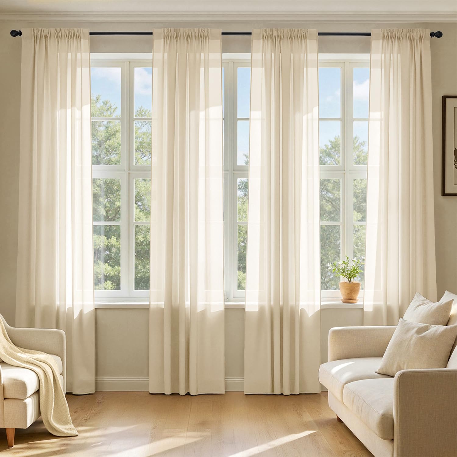 MIULEE White Sheer Curtains 84 Inches Long, 4 Panels Set, Light Filtering Rod Pocket Voile Drapes for Living Room and Bedroom, Airy Soft Fabric Window Treatments, 42 x 84 Inches