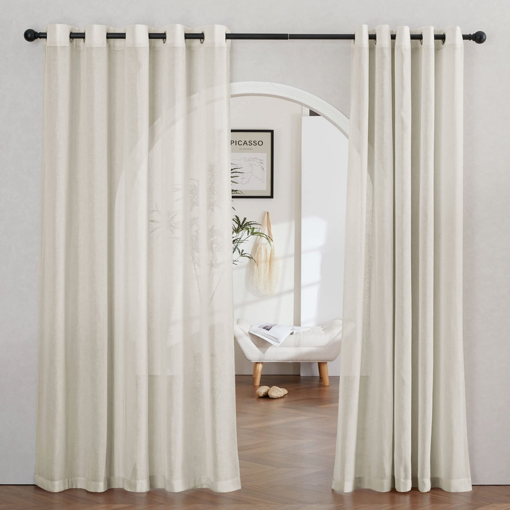 NICETOWN Linen Textured Semi Sheer Curtains 84 inches Length, Eyelet Top Bedroom Window Privacy Translucent Light Filtering Flax Sheer Drapes for Guest Room, 52 inches Wide, 2 Panels, Sea Mist