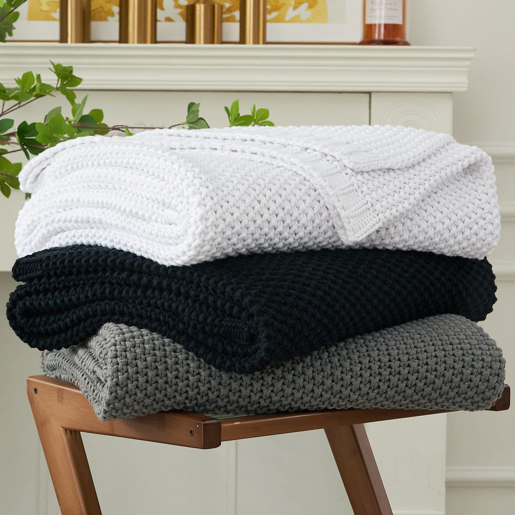 Longhui bedding Chunky Cable Knit Throw Blanket Lightweight Beige 100% Organic Cotton Blanket for Sofa Couch Bed Baby Nursery, Rustic Shabby Chic Modern Farmhouse, 51” x 63” Give Laundering Bag