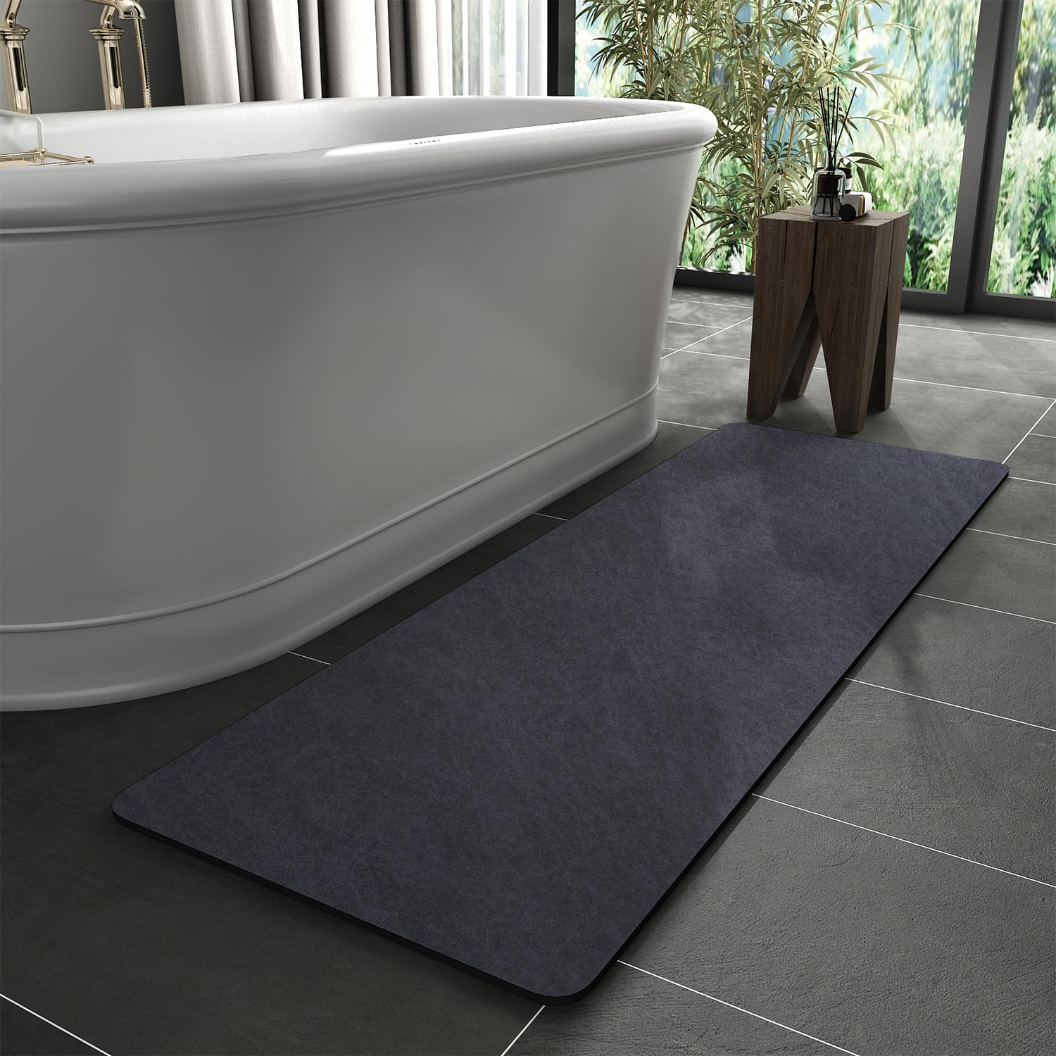 MontVoo -Bath Mat-Rubber Backing Non SlipThin Bathroom Rugs Fit Under Door- Quick Dry Absorbent Faux Suede Surface Grey Bathroom Floor Mats-Shower Rug for in Front of Bathtub Shower Gray 16x24