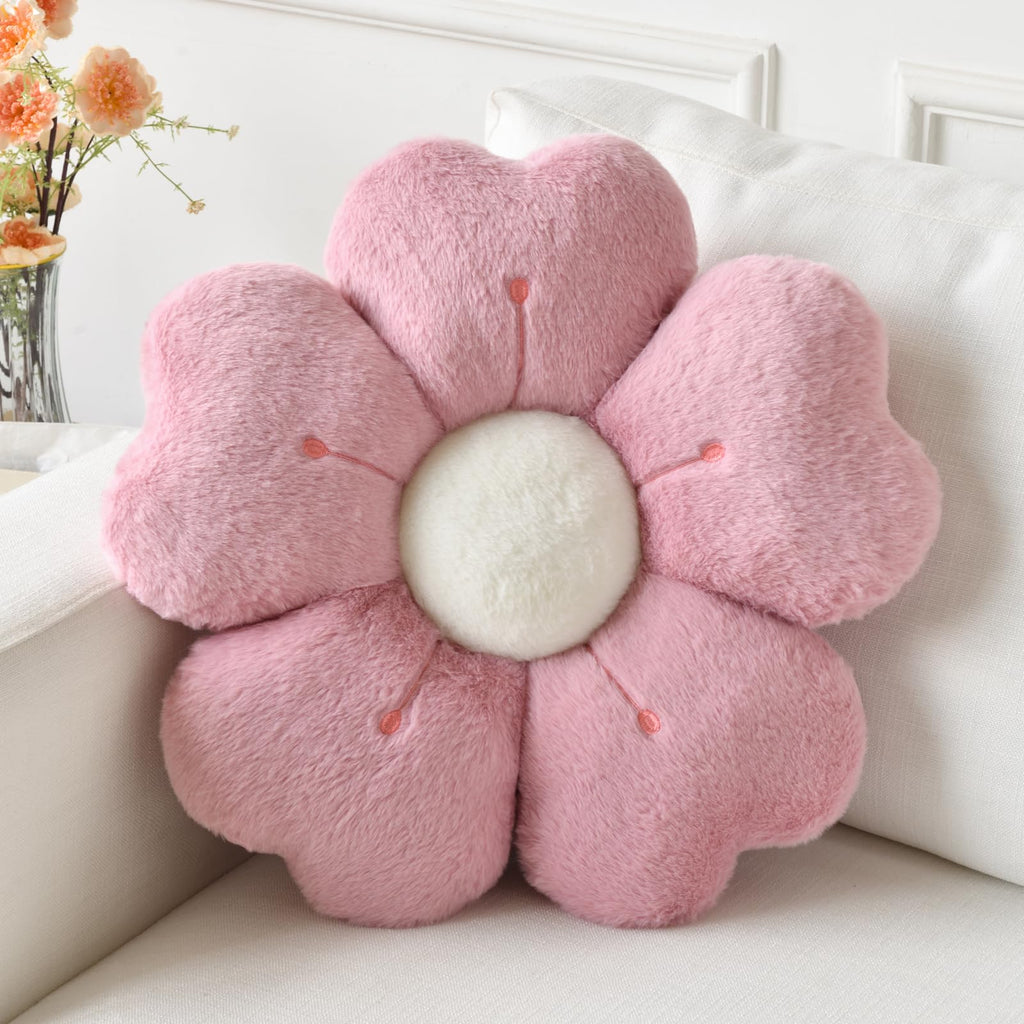 Flower Pillow, Cute Decorative Throw Pillow (White, 15 Inches) | Flower Shaped Pillow, Decorative Throw Pillows for Bed Couch, Cute Daisy Pillow Dorm Decor Floor Seating Cushion