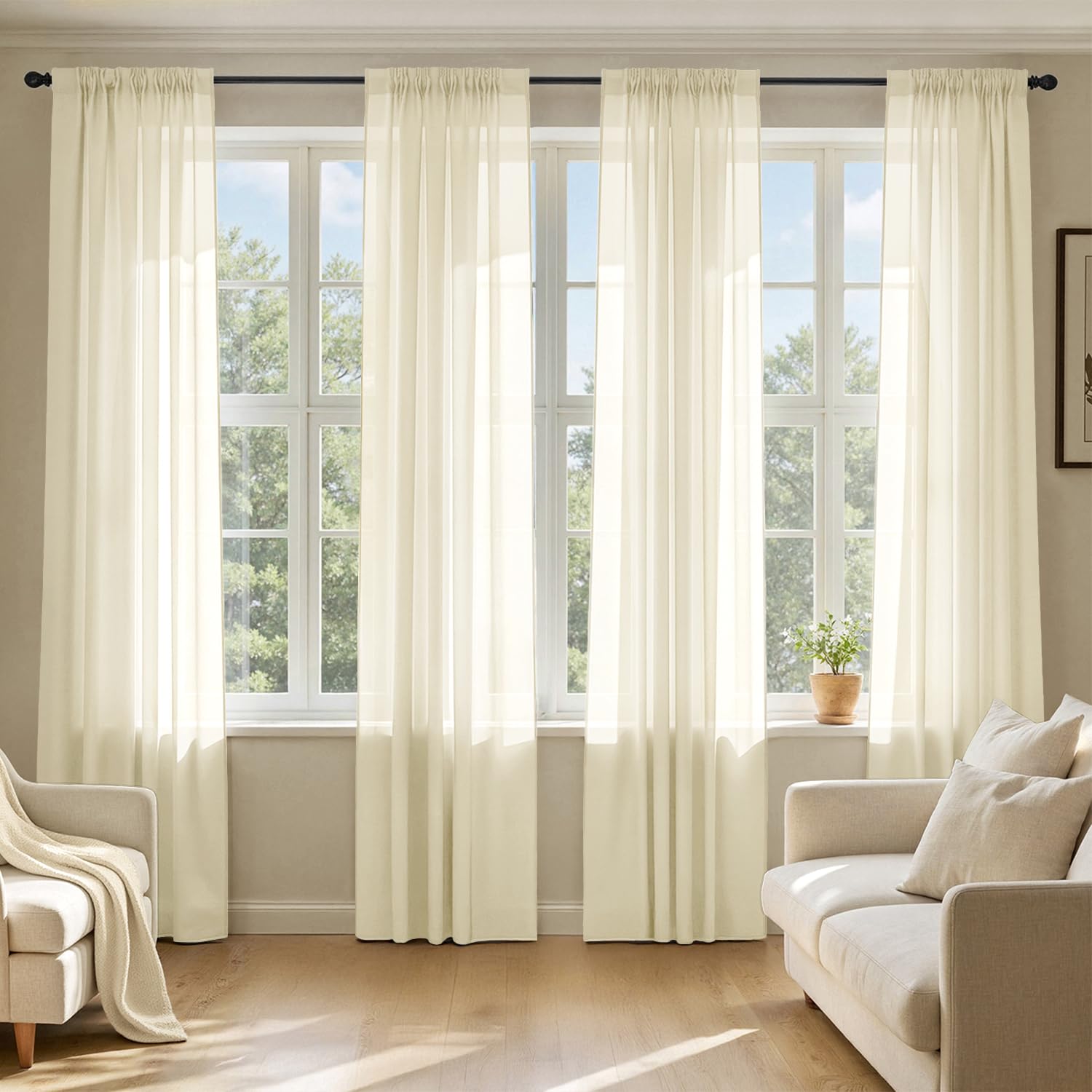 MIULEE White Sheer Curtains 84 Inches Long, 4 Panels Set, Light Filtering Rod Pocket Voile Drapes for Living Room and Bedroom, Airy Soft Fabric Window Treatments, 42 x 84 Inches