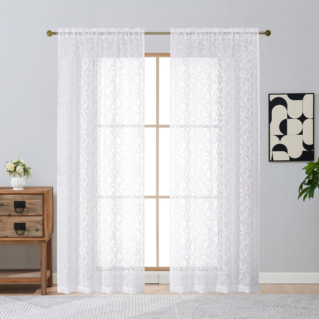 Gwine Sage Green Curtains 84 Inches Long 2 Panels Set, Light Filtering Soft Lightweight Sheer Curtains, Leaf Clip Jacquard Textured Curtain for Bedroom Living Room, 42Wx84L Inches, 2PCS