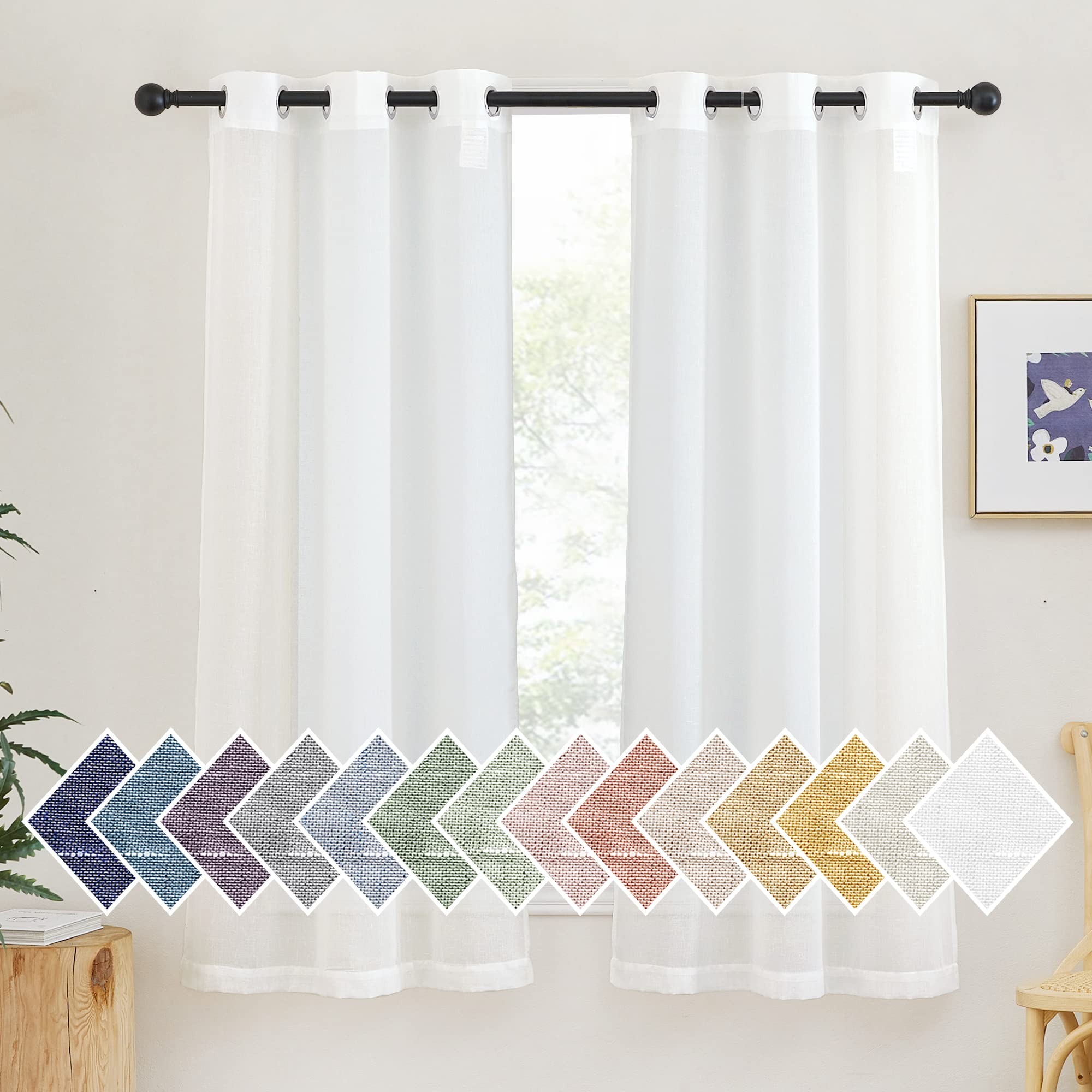 NICETOWN Linen Textured Semi Sheer Curtains 84 inches Length, Eyelet Top Bedroom Window Privacy Translucent Light Filtering Flax Sheer Drapes for Guest Room, 52 inches Wide, 2 Panels, Sea Mist