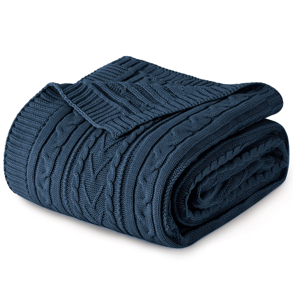 Aormenzy Navy Blue Cable Knit Throw Blanket Queen Size for Bed Couch Sofa, Super Soft Cozy Knitted Blanket 90" x 90" Bed Blankets Full Size
