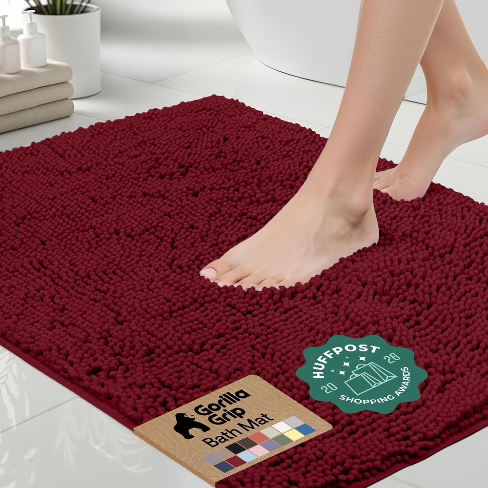 GORILLA GRIP Bath Rug Mat, Thick Soft Absorbent Chenille, Quick Dry Microfiber Mats, Rubber Backing, Machine Washable Shower Floor Rugs, Bathroom Bathmat Home Decor Accessories, 24x17 Grey