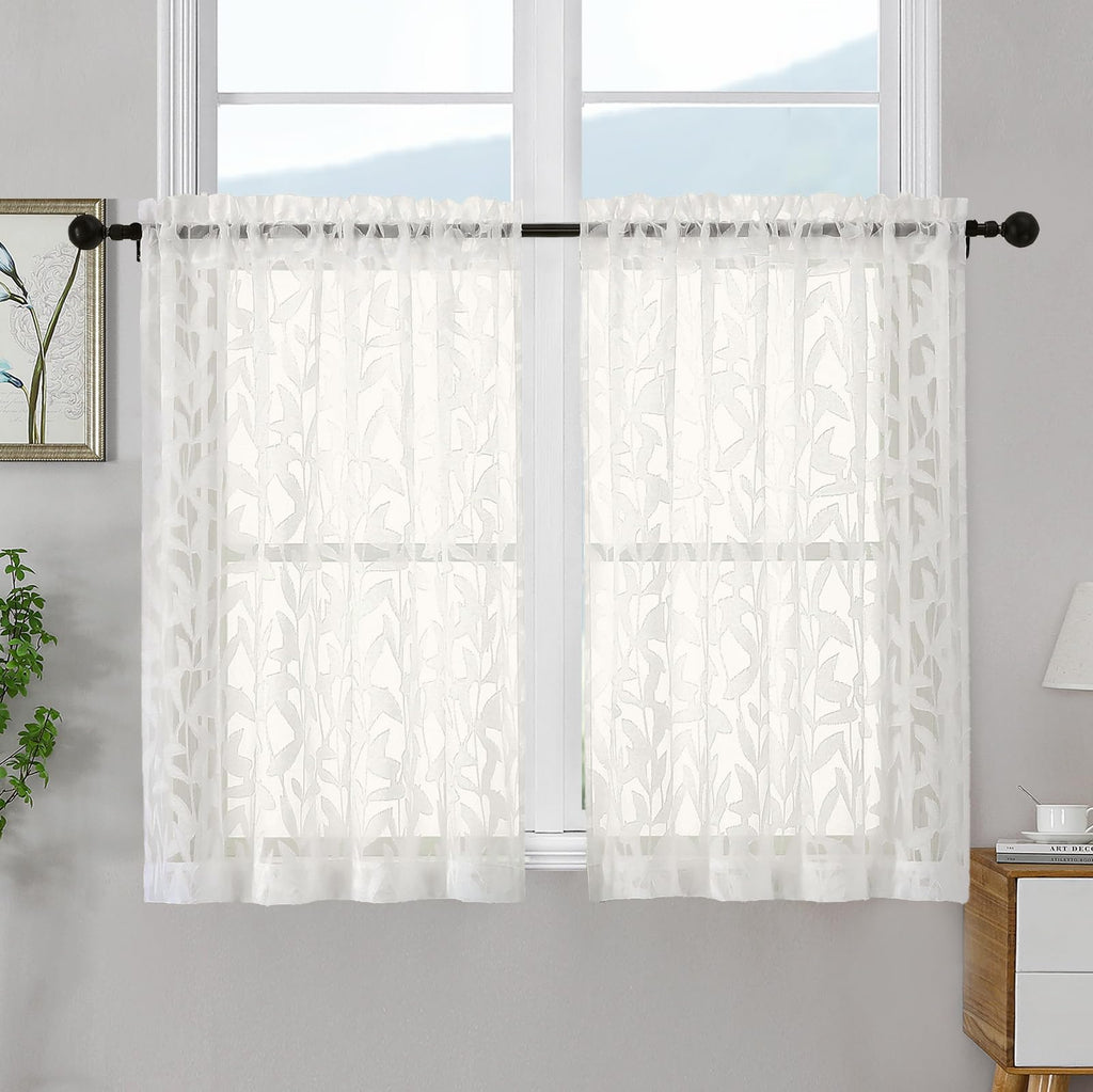 OWENIE Leyna 2 Panels Sage Green Sheer Curtains 63 Inch Length for Bedroom, Soft Lightweight Jacquard Clip Window Curtain for Living Room, Double Rod Pockets Textured Drapes, Each 40Wx63L Inches