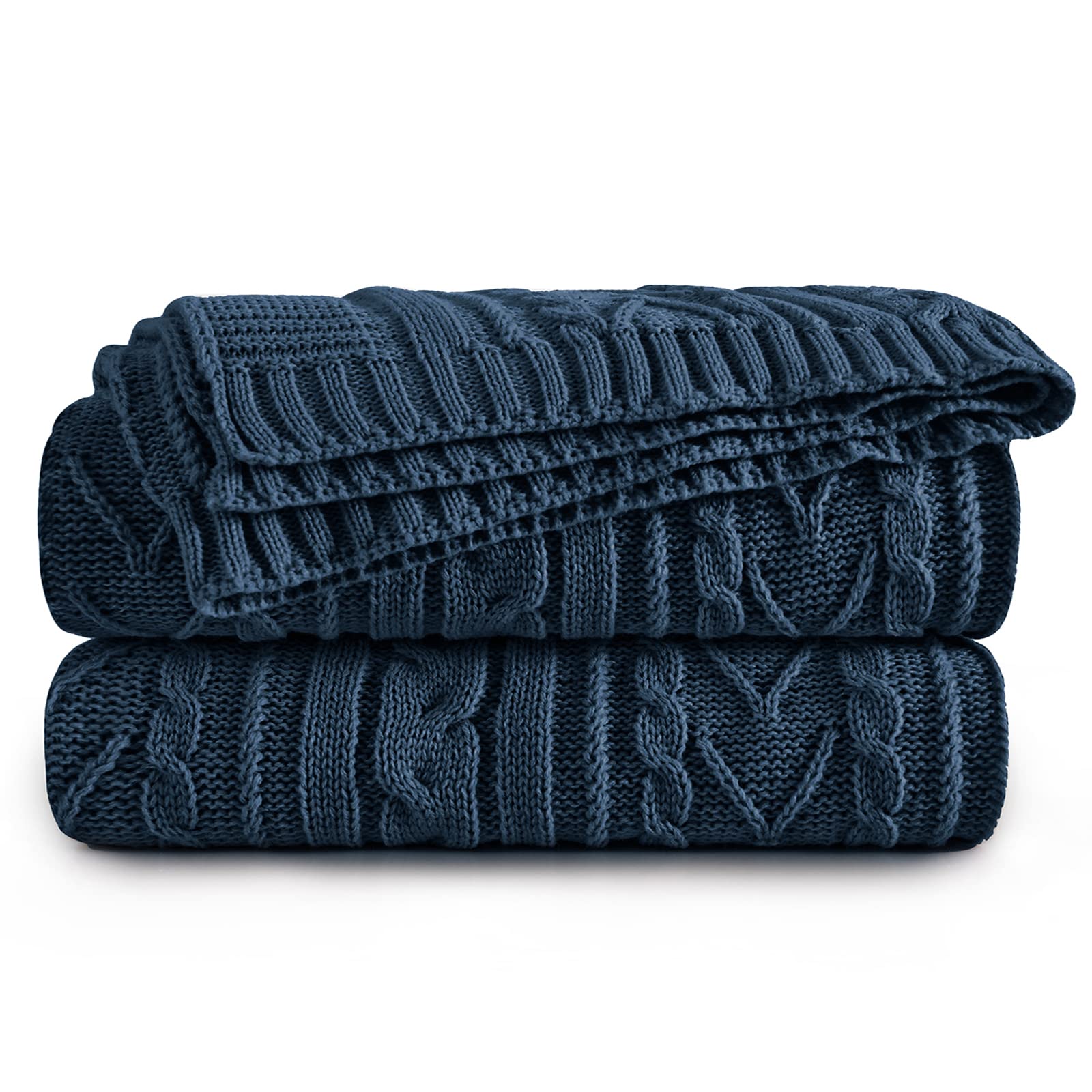 Aormenzy Navy Blue Cable Knit Throw Blanket Queen Size for Bed Couch Sofa, Super Soft Cozy Knitted Blanket 90" x 90" Bed Blankets Full Size