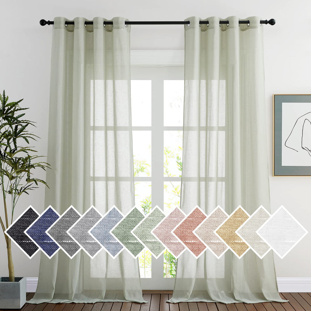 NICETOWN Linen Textured Semi Sheer Curtains 84 inches Length, Eyelet Top Bedroom Window Privacy Translucent Light Filtering Flax Sheer Drapes for Guest Room, 52 inches Wide, 2 Panels, Sea Mist