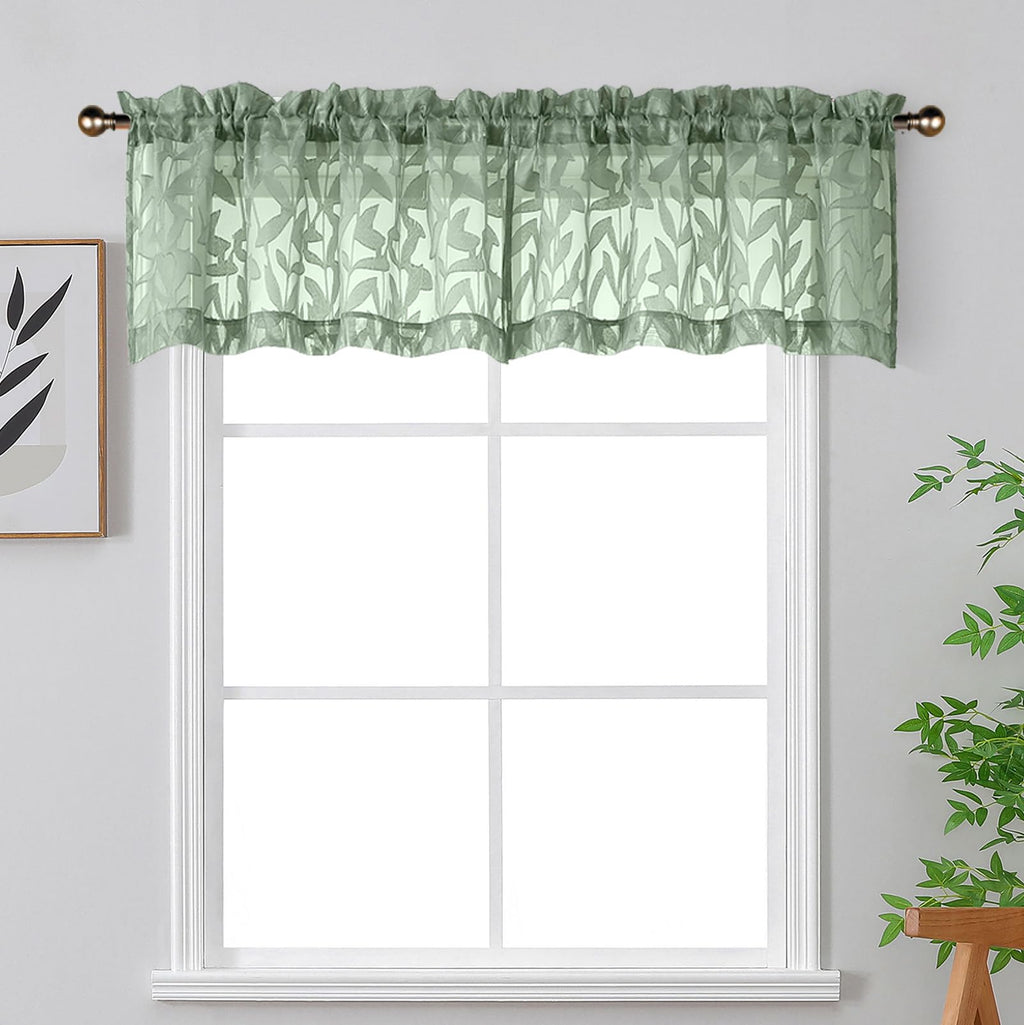 OWENIE Leyna 2 Panels Sage Green Sheer Curtains 63 Inch Length for Bedroom, Soft Lightweight Jacquard Clip Window Curtain for Living Room, Double Rod Pockets Textured Drapes, Each 40Wx63L Inches