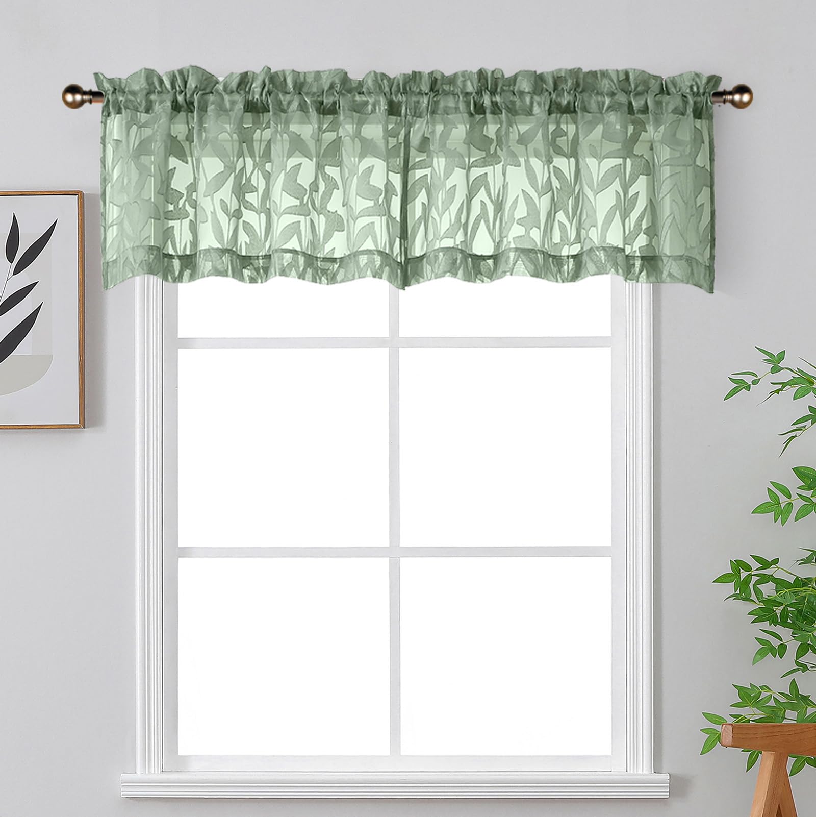 OWENIE Leyna 2 Panels Sage Green Sheer Curtains 63 Inch Length for Bedroom, Soft Lightweight Jacquard Clip Window Curtain for Living Room, Double Rod Pockets Textured Drapes, Each 40Wx63L Inches