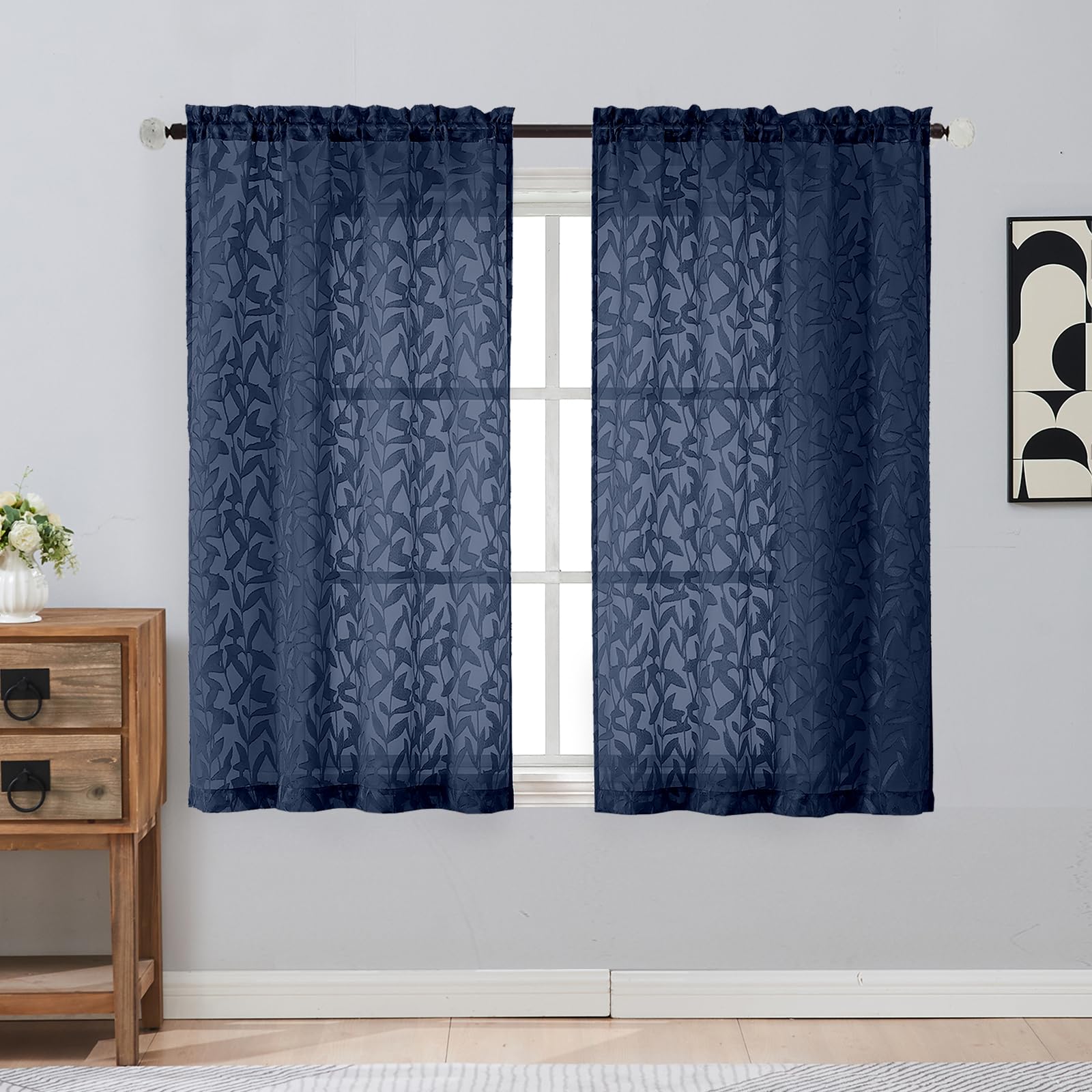 Gwine Sage Green Curtains 84 Inches Long 2 Panels Set, Light Filtering Soft Lightweight Sheer Curtains, Leaf Clip Jacquard Textured Curtain for Bedroom Living Room, 42Wx84L Inches, 2PCS