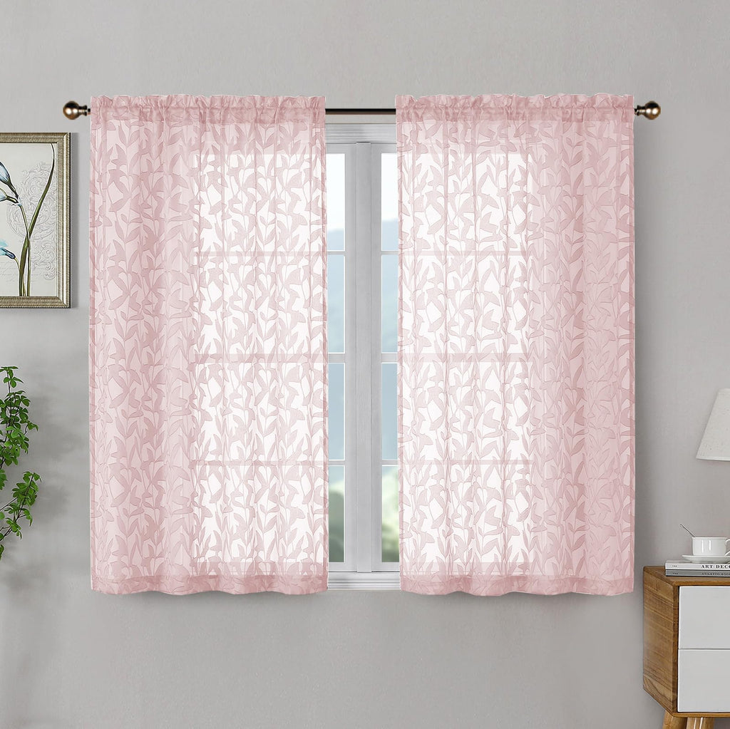 OWENIE Leyna 2 Panels Sage Green Sheer Curtains 63 Inch Length for Bedroom, Soft Lightweight Jacquard Clip Window Curtain for Living Room, Double Rod Pockets Textured Drapes, Each 40Wx63L Inches