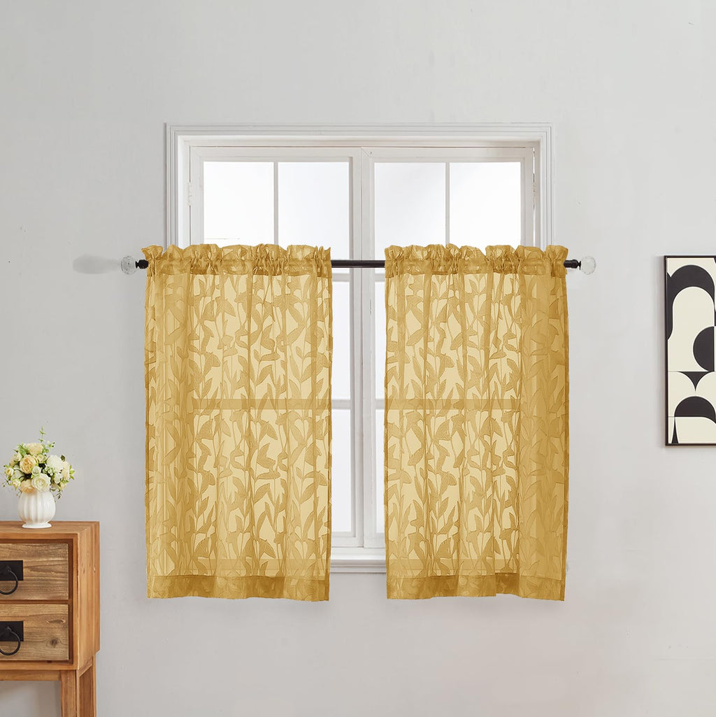 Gwine Sage Green Curtains 84 Inches Long 2 Panels Set, Light Filtering Soft Lightweight Sheer Curtains, Leaf Clip Jacquard Textured Curtain for Bedroom Living Room, 42Wx84L Inches, 2PCS