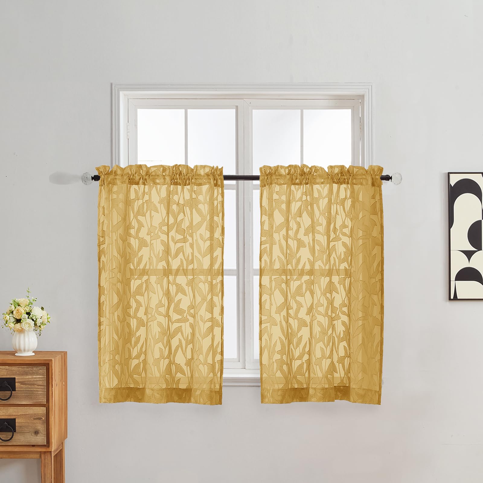 Gwine Sage Green Curtains 84 Inches Long 2 Panels Set, Light Filtering Soft Lightweight Sheer Curtains, Leaf Clip Jacquard Textured Curtain for Bedroom Living Room, 42Wx84L Inches, 2PCS