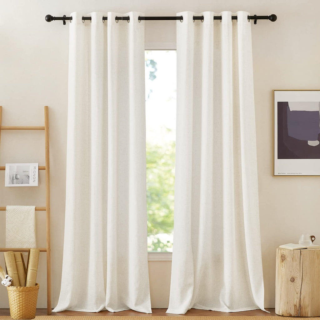 NICETOWN Linen Textured Semi Sheer Curtains 84 inches Length, Eyelet Top Bedroom Window Privacy Translucent Light Filtering Flax Sheer Drapes for Guest Room, 52 inches Wide, 2 Panels, Sea Mist
