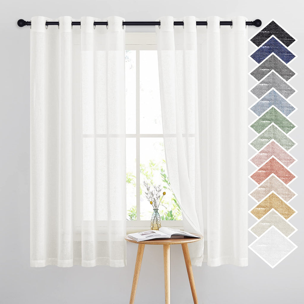 NICETOWN Linen Textured Semi Sheer Curtains 84 inches Length, Eyelet Top Bedroom Window Privacy Translucent Light Filtering Flax Sheer Drapes for Guest Room, 52 inches Wide, 2 Panels, Sea Mist