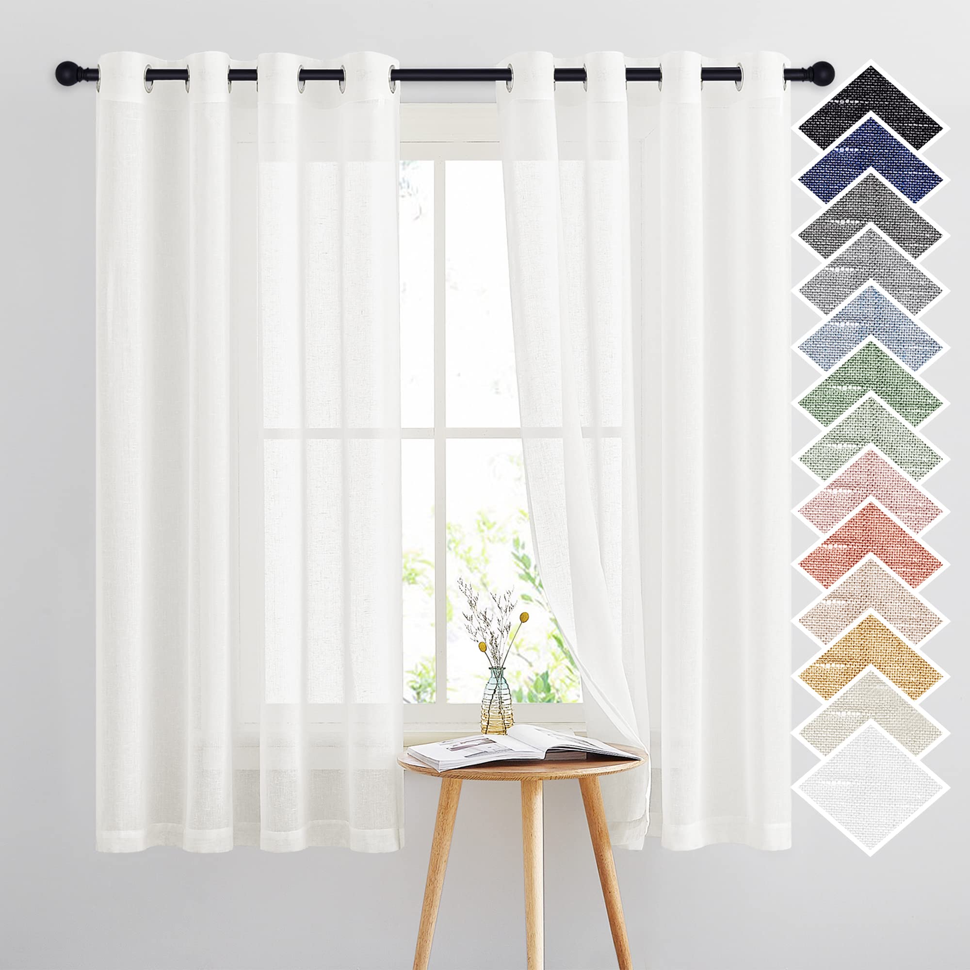 NICETOWN Linen Textured Semi Sheer Curtains 84 inches Length, Eyelet Top Bedroom Window Privacy Translucent Light Filtering Flax Sheer Drapes for Guest Room, 52 inches Wide, 2 Panels, Sea Mist