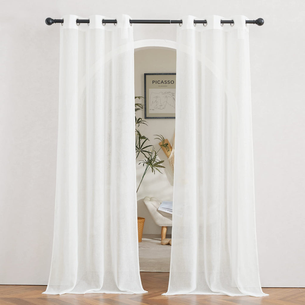 NICETOWN Linen Textured Semi Sheer Curtains 84 inches Length, Eyelet Top Bedroom Window Privacy Translucent Light Filtering Flax Sheer Drapes for Guest Room, 52 inches Wide, 2 Panels, Sea Mist