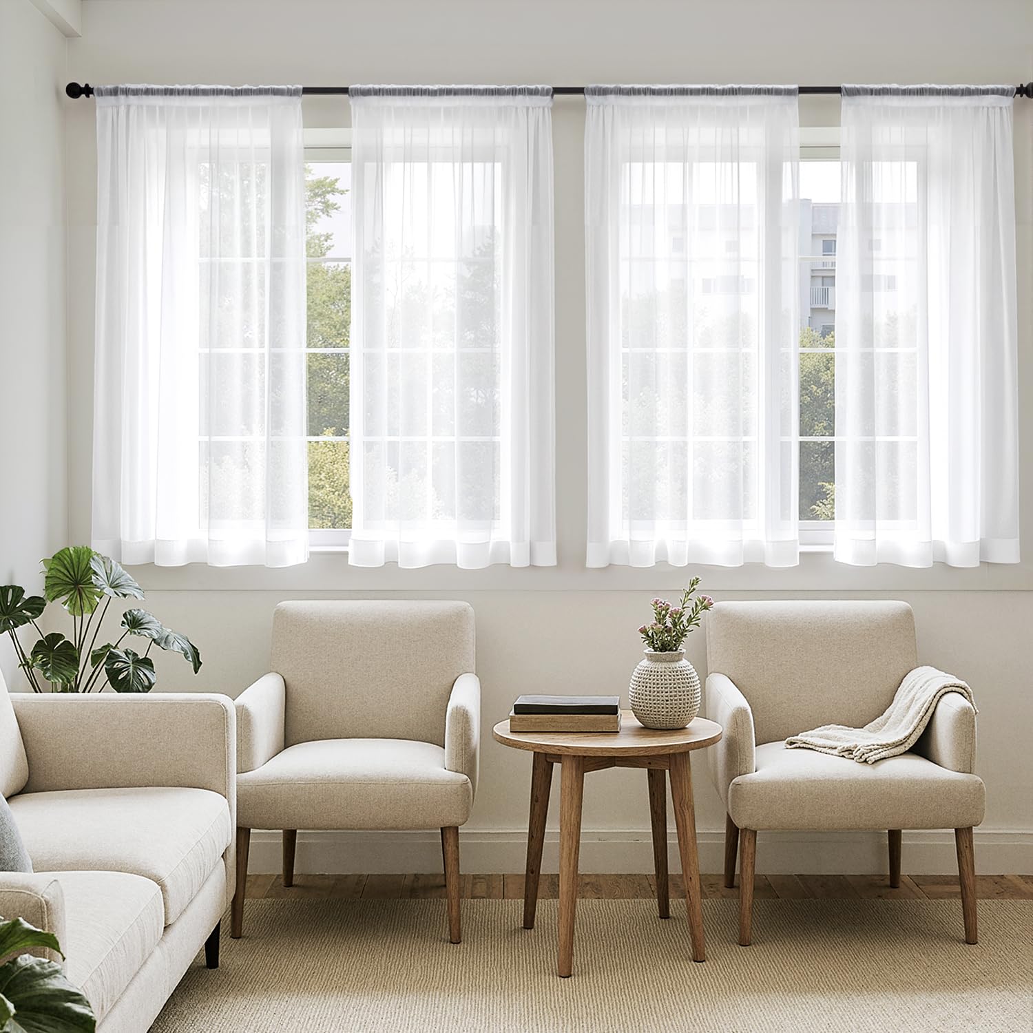 MIULEE White Sheer Curtains 84 Inches Long, 4 Panels Set, Light Filtering Rod Pocket Voile Drapes for Living Room and Bedroom, Airy Soft Fabric Window Treatments, 42 x 84 Inches