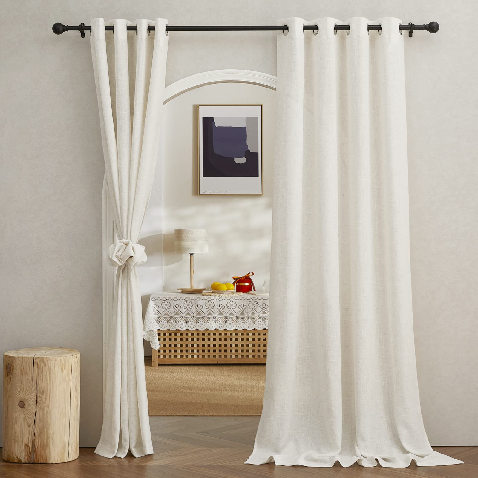 NICETOWN Linen Textured Semi Sheer Curtains 84 inches Length, Eyelet Top Bedroom Window Privacy Translucent Light Filtering Flax Sheer Drapes for Guest Room, 52 inches Wide, 2 Panels, Sea Mist