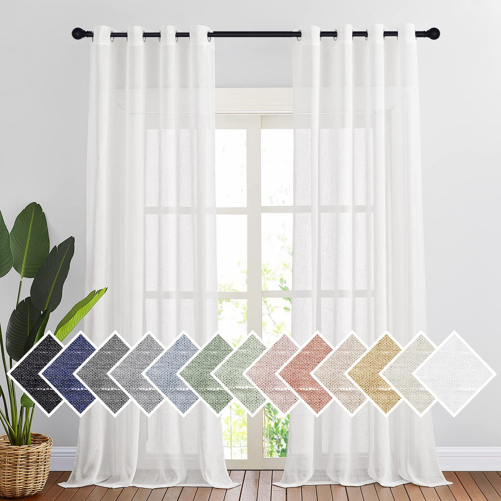 NICETOWN Linen Textured Semi Sheer Curtains 84 inches Length, Eyelet Top Bedroom Window Privacy Translucent Light Filtering Flax Sheer Drapes for Guest Room, 52 inches Wide, 2 Panels, Sea Mist