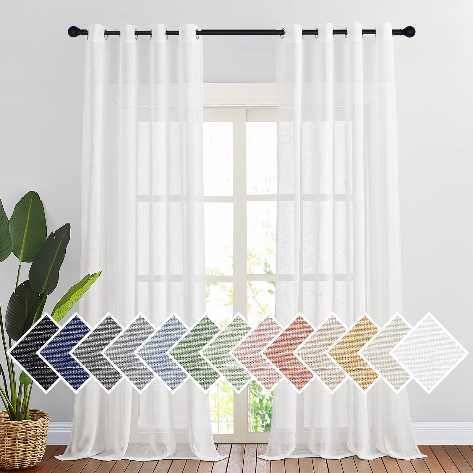 NICETOWN Linen Textured Semi Sheer Curtains 84 inches Length, Eyelet Top Bedroom Window Privacy Translucent Light Filtering Flax Sheer Drapes for Guest Room, 52 inches Wide, 2 Panels, Sea Mist
