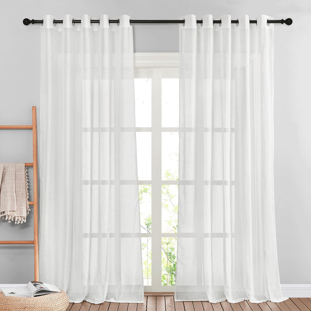 NICETOWN Linen Textured Semi Sheer Curtains 84 inches Length, Eyelet Top Bedroom Window Privacy Translucent Light Filtering Flax Sheer Drapes for Guest Room, 52 inches Wide, 2 Panels, Sea Mist
