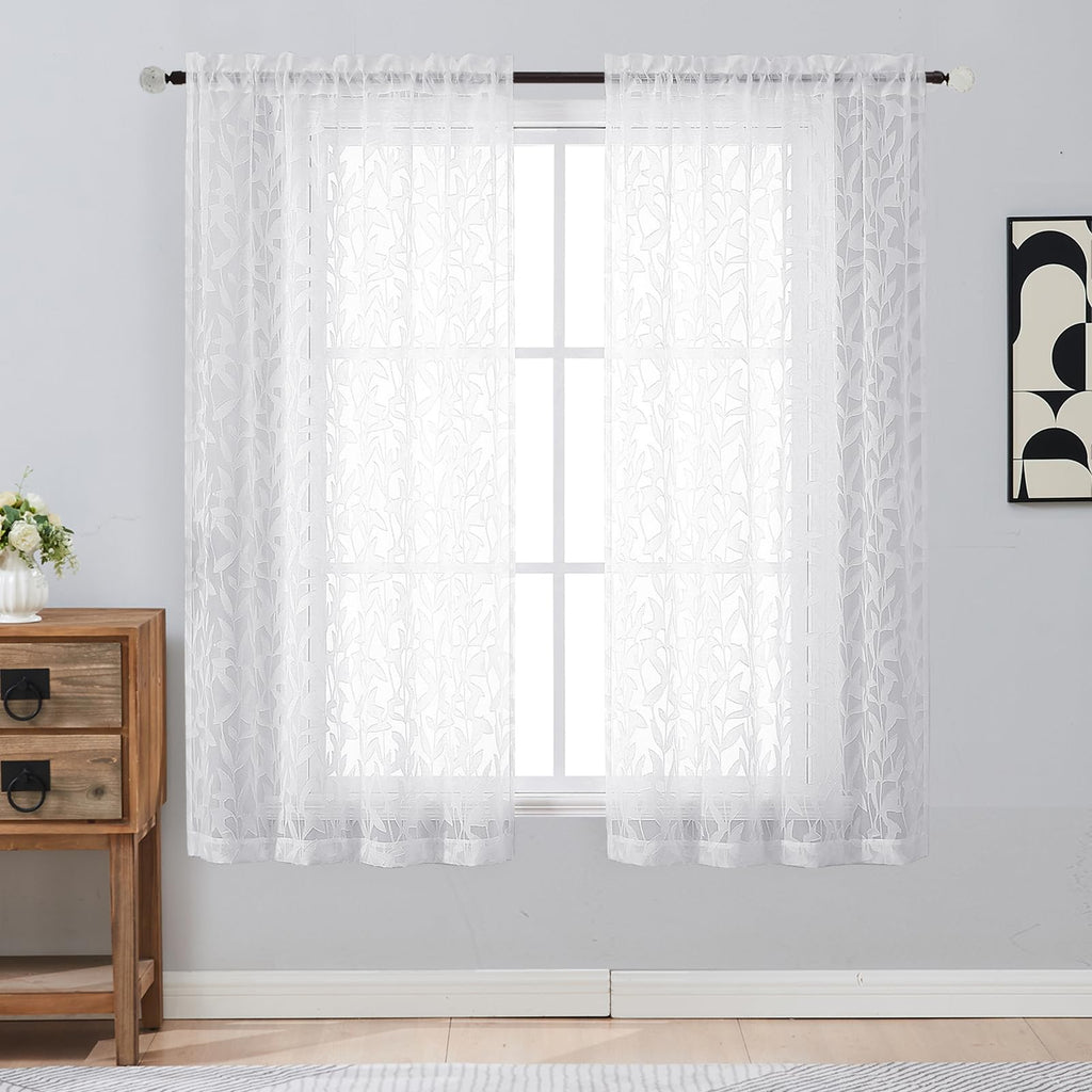 Gwine Sage Green Curtains 84 Inches Long 2 Panels Set, Light Filtering Soft Lightweight Sheer Curtains, Leaf Clip Jacquard Textured Curtain for Bedroom Living Room, 42Wx84L Inches, 2PCS