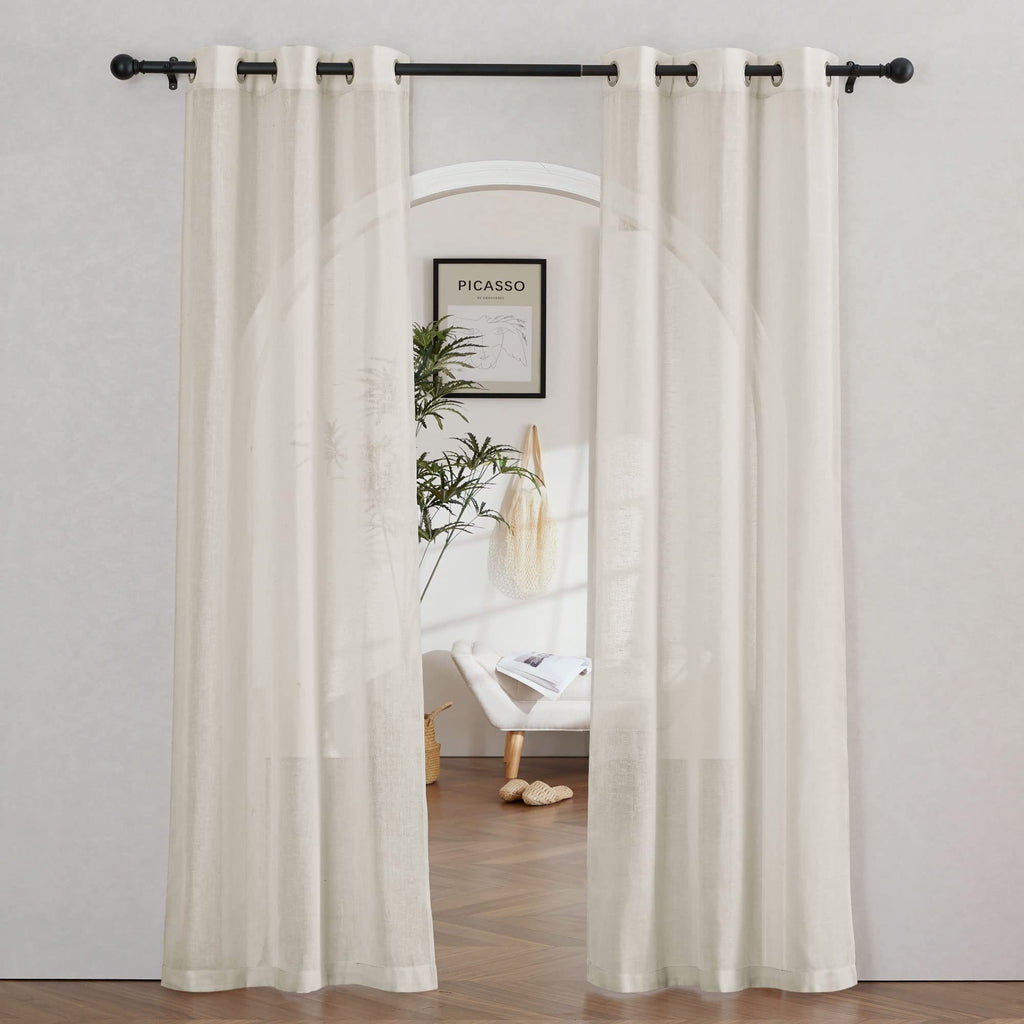 NICETOWN Linen Textured Semi Sheer Curtains 84 inches Length, Eyelet Top Bedroom Window Privacy Translucent Light Filtering Flax Sheer Drapes for Guest Room, 52 inches Wide, 2 Panels, Sea Mist