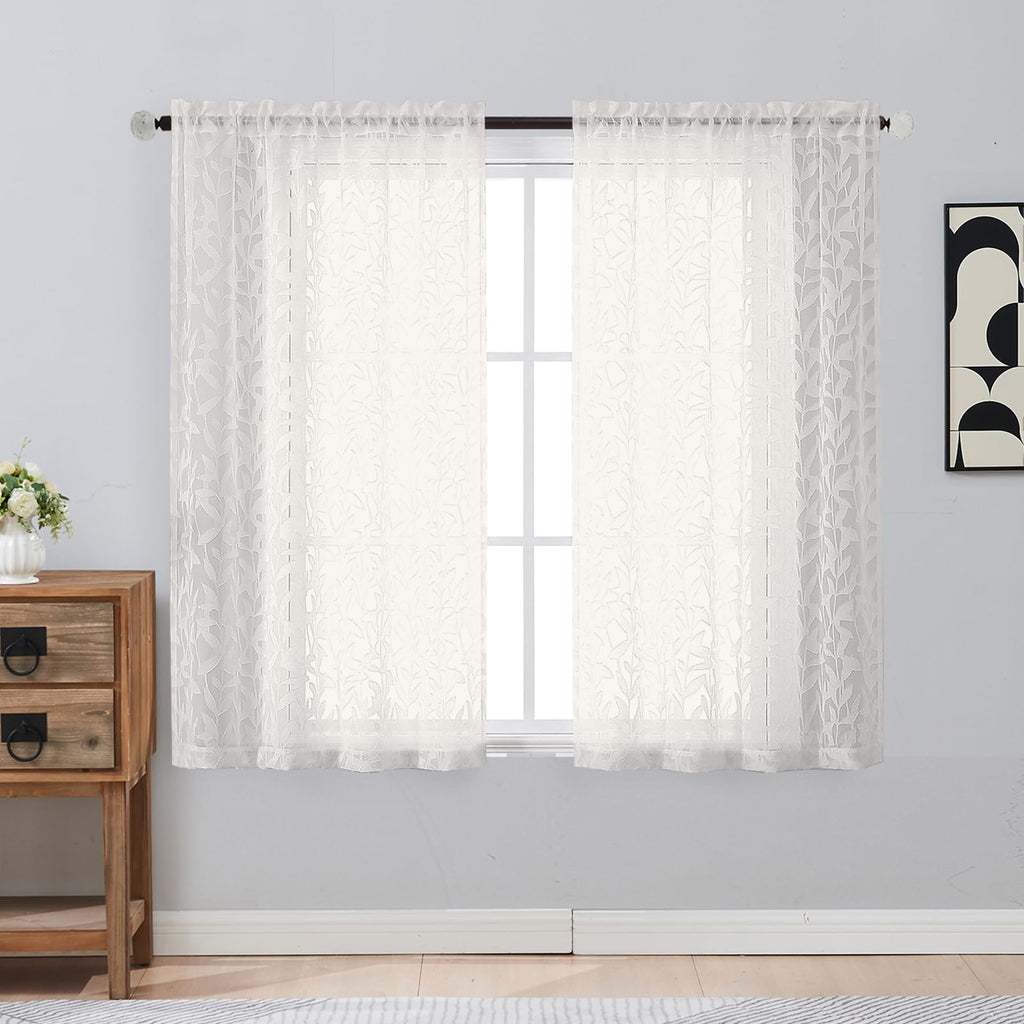 Gwine Sage Green Curtains 84 Inches Long 2 Panels Set, Light Filtering Soft Lightweight Sheer Curtains, Leaf Clip Jacquard Textured Curtain for Bedroom Living Room, 42Wx84L Inches, 2PCS