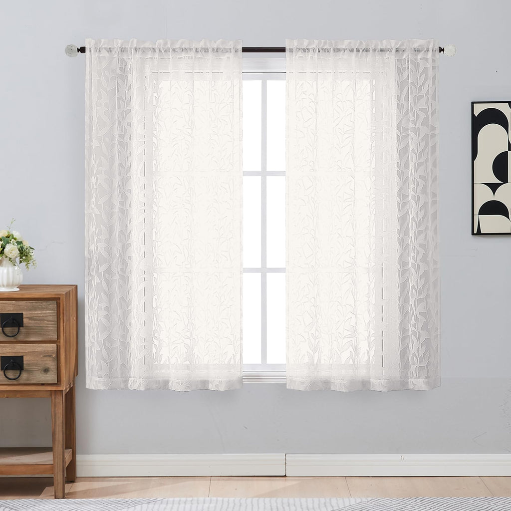 Gwine Sage Green Curtains 84 Inches Long 2 Panels Set, Light Filtering Soft Lightweight Sheer Curtains, Leaf Clip Jacquard Textured Curtain for Bedroom Living Room, 42Wx84L Inches, 2PCS