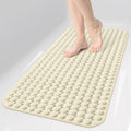 35x16 Inch Grey Non Slip Bathtub Shower Mat with Suction Cups Drain Holes Foot Scrubber Machine Washable Bathroom Floor Liner