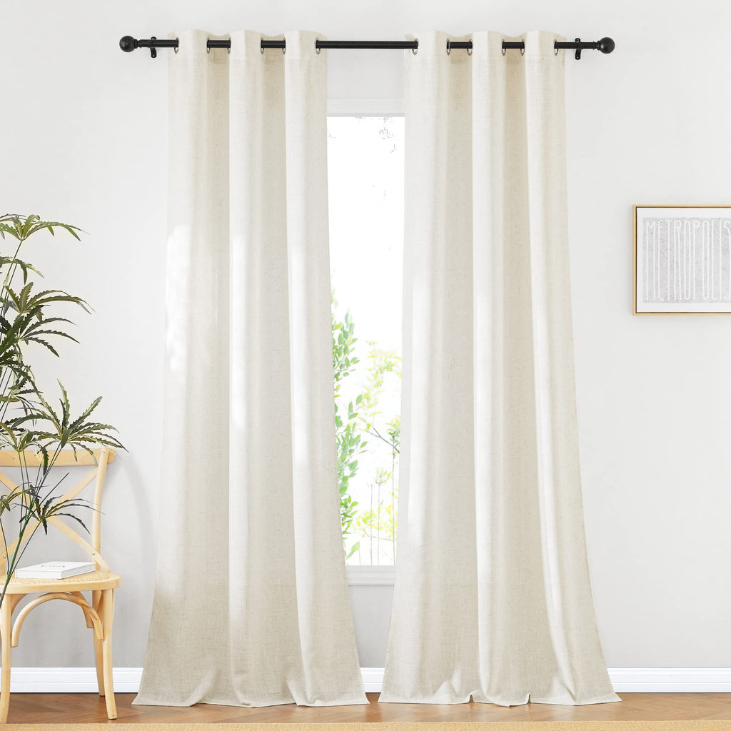 NICETOWN Linen Textured Semi Sheer Curtains 84 inches Length, Eyelet Top Bedroom Window Privacy Translucent Light Filtering Flax Sheer Drapes for Guest Room, 52 inches Wide, 2 Panels, Sea Mist