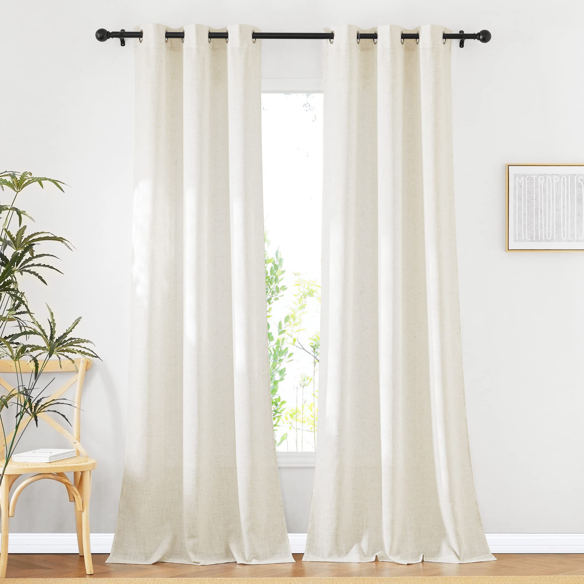 NICETOWN Linen Textured Semi Sheer Curtains 84 inches Length, Eyelet Top Bedroom Window Privacy Translucent Light Filtering Flax Sheer Drapes for Guest Room, 52 inches Wide, 2 Panels, Sea Mist