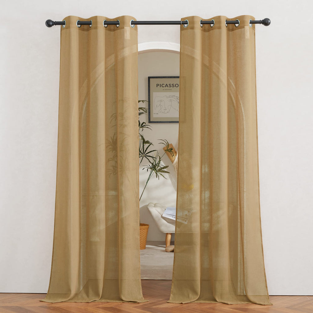 NICETOWN Linen Textured Semi Sheer Curtains 84 inches Length, Eyelet Top Bedroom Window Privacy Translucent Light Filtering Flax Sheer Drapes for Guest Room, 52 inches Wide, 2 Panels, Sea Mist