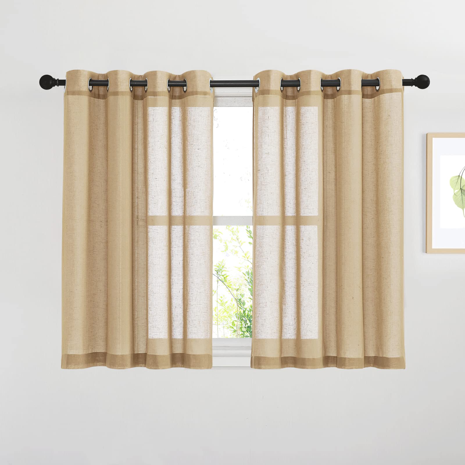 NICETOWN Linen Textured Semi Sheer Curtains 84 inches Length, Eyelet Top Bedroom Window Privacy Translucent Light Filtering Flax Sheer Drapes for Guest Room, 52 inches Wide, 2 Panels, Sea Mist