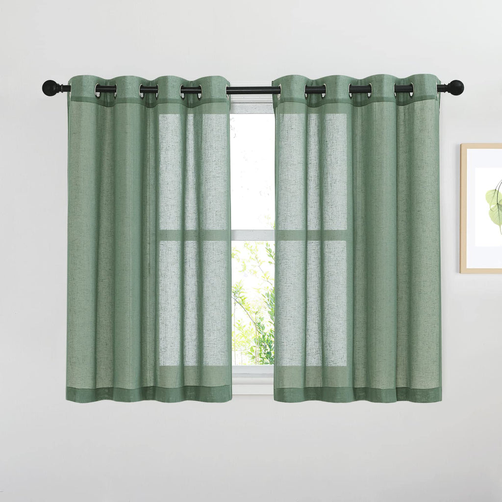 NICETOWN Linen Textured Semi Sheer Curtains 84 inches Length, Eyelet Top Bedroom Window Privacy Translucent Light Filtering Flax Sheer Drapes for Guest Room, 52 inches Wide, 2 Panels, Sea Mist