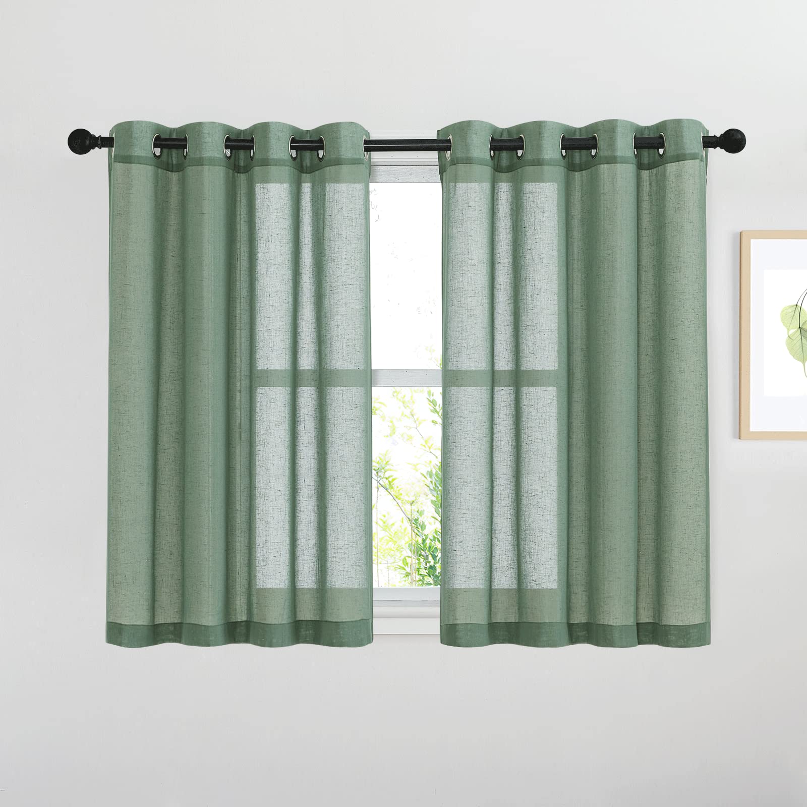 NICETOWN Linen Textured Semi Sheer Curtains 84 inches Length, Eyelet Top Bedroom Window Privacy Translucent Light Filtering Flax Sheer Drapes for Guest Room, 52 inches Wide, 2 Panels, Sea Mist