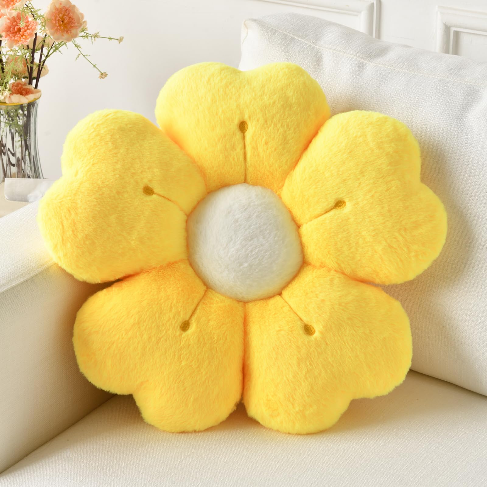 Flower Pillow, Cute Decorative Throw Pillow (White, 15 Inches) | Flower Shaped Pillow, Decorative Throw Pillows for Bed Couch, Cute Daisy Pillow Dorm Decor Floor Seating Cushion