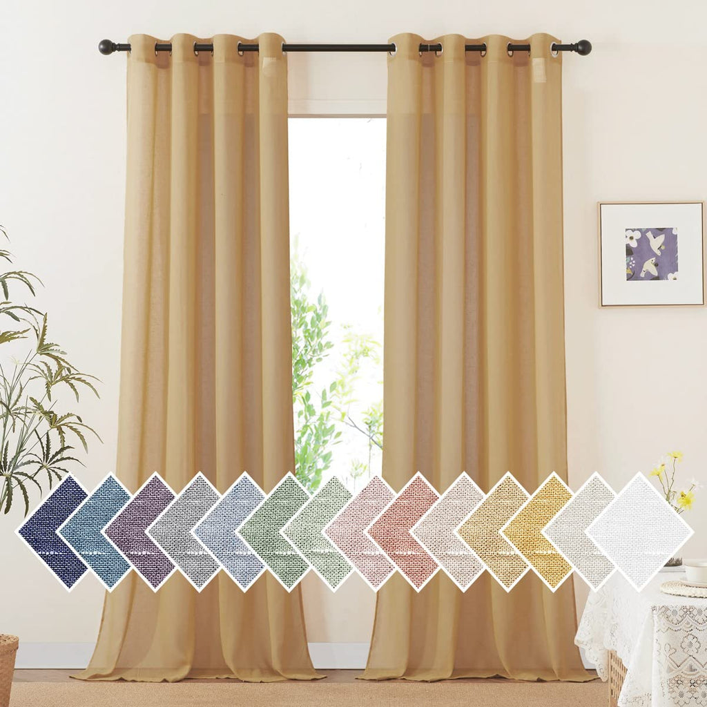 NICETOWN Linen Textured Semi Sheer Curtains 84 inches Length, Eyelet Top Bedroom Window Privacy Translucent Light Filtering Flax Sheer Drapes for Guest Room, 52 inches Wide, 2 Panels, Sea Mist