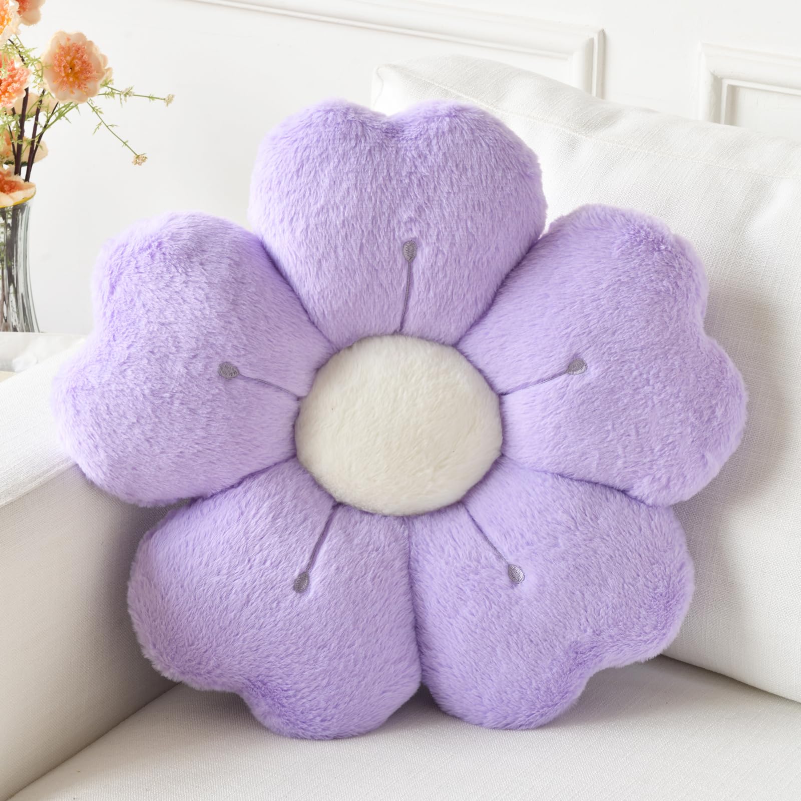 Flower Pillow, Cute Decorative Throw Pillow (White, 15 Inches) | Flower Shaped Pillow, Decorative Throw Pillows for Bed Couch, Cute Daisy Pillow Dorm Decor Floor Seating Cushion