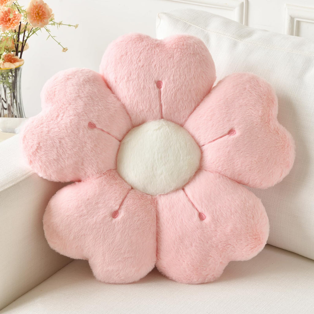 Flower Pillow, Cute Decorative Throw Pillow (White, 15 Inches) | Flower Shaped Pillow, Decorative Throw Pillows for Bed Couch, Cute Daisy Pillow Dorm Decor Floor Seating Cushion