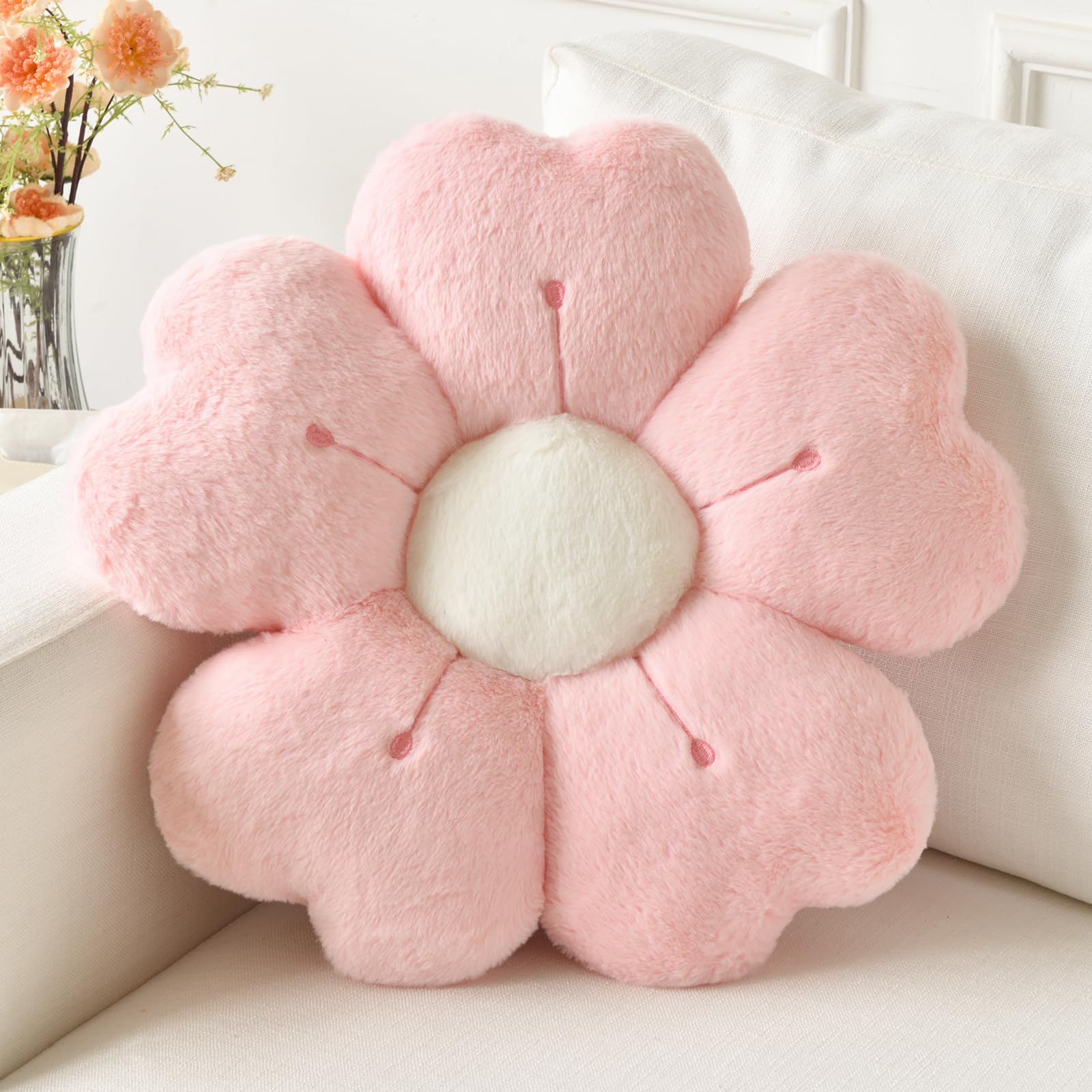 Flower Pillow, Cute Decorative Throw Pillow (White, 15 Inches) | Flower Shaped Pillow, Decorative Throw Pillows for Bed Couch, Cute Daisy Pillow Dorm Decor Floor Seating Cushion